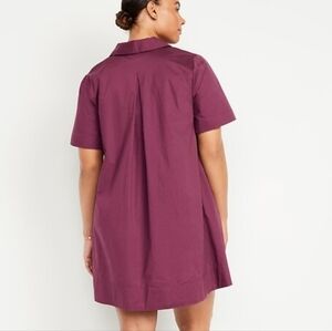Old Navy Cotton Poplin Short Sleeve Mini Shirt Dress in Burgundy Dark Mauve L